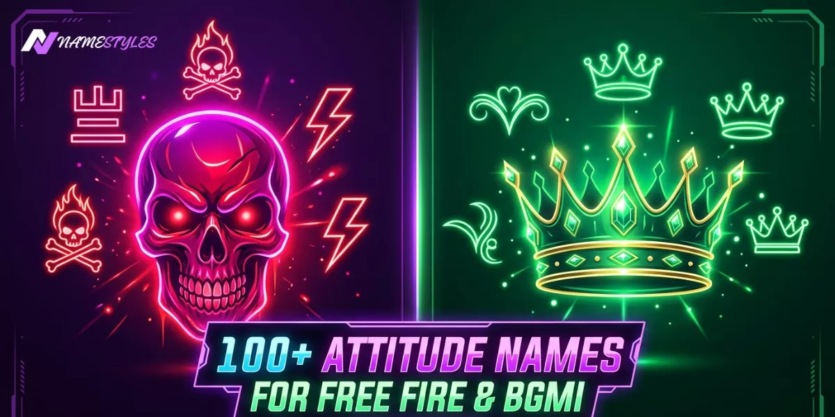 Attitude names for Free Fire and BGMI – neon skull and crown