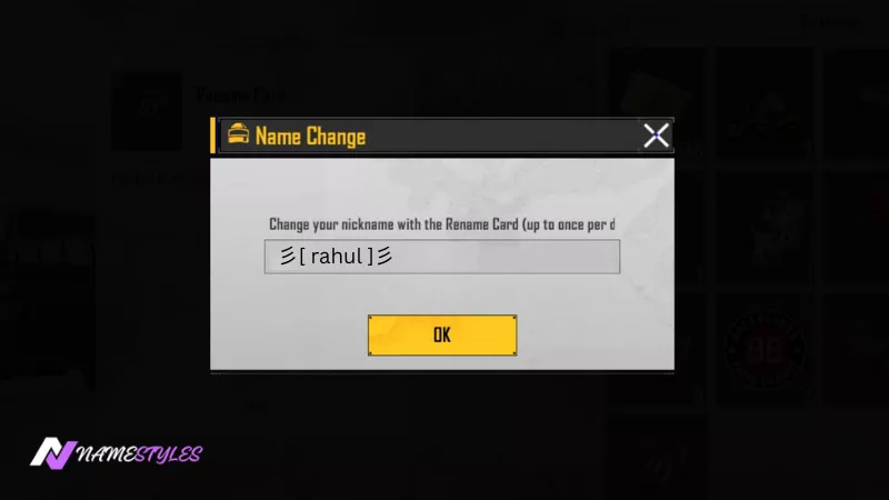 Testing a stylish name in BGMI using the Preview button