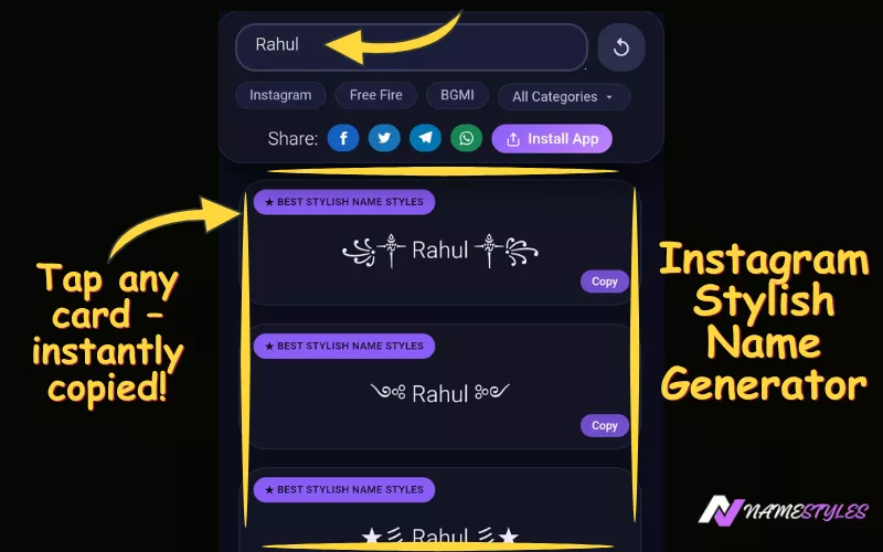 Creating a stylish name on namestyles.net