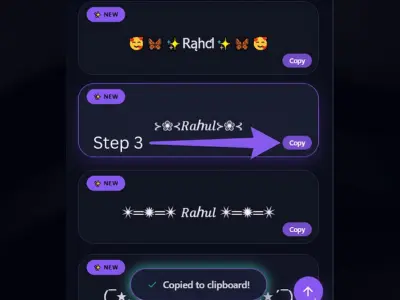 Copy button and paste on Instagram or WhatsApp